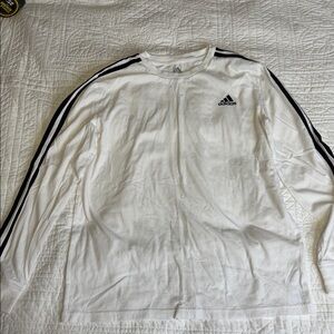 Adidas YOUTH LARGE (14/16)White Long Sleeve Tee with Black Stripes